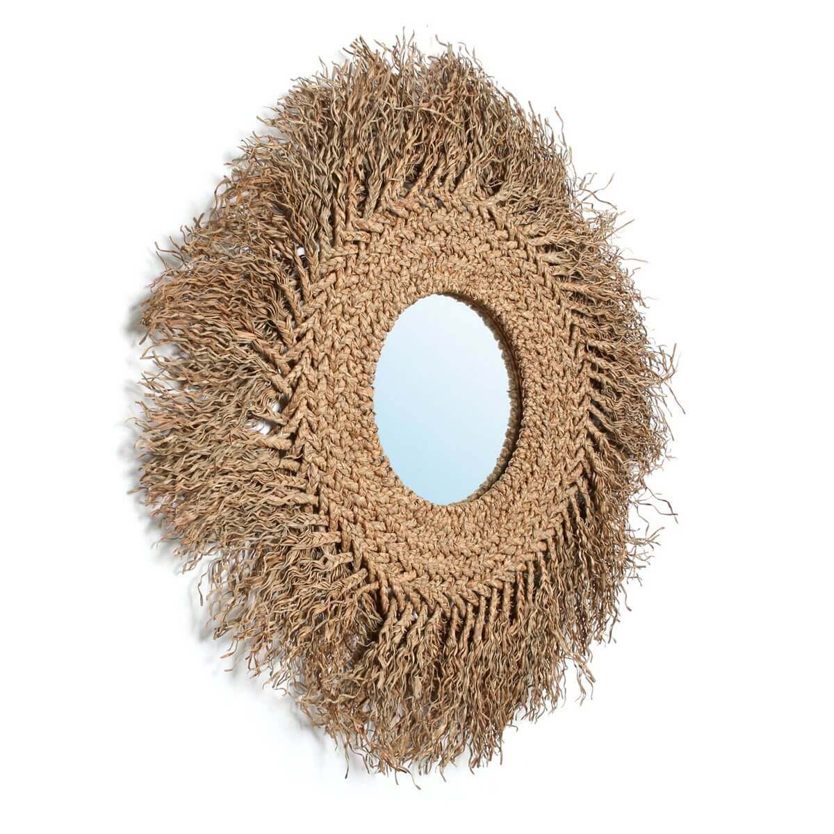 Rotan spiegel 'Natuurlijk' met franjes, boho-stijl voor een kusttextuur in huis, 75cm Bazar Bizar Living.