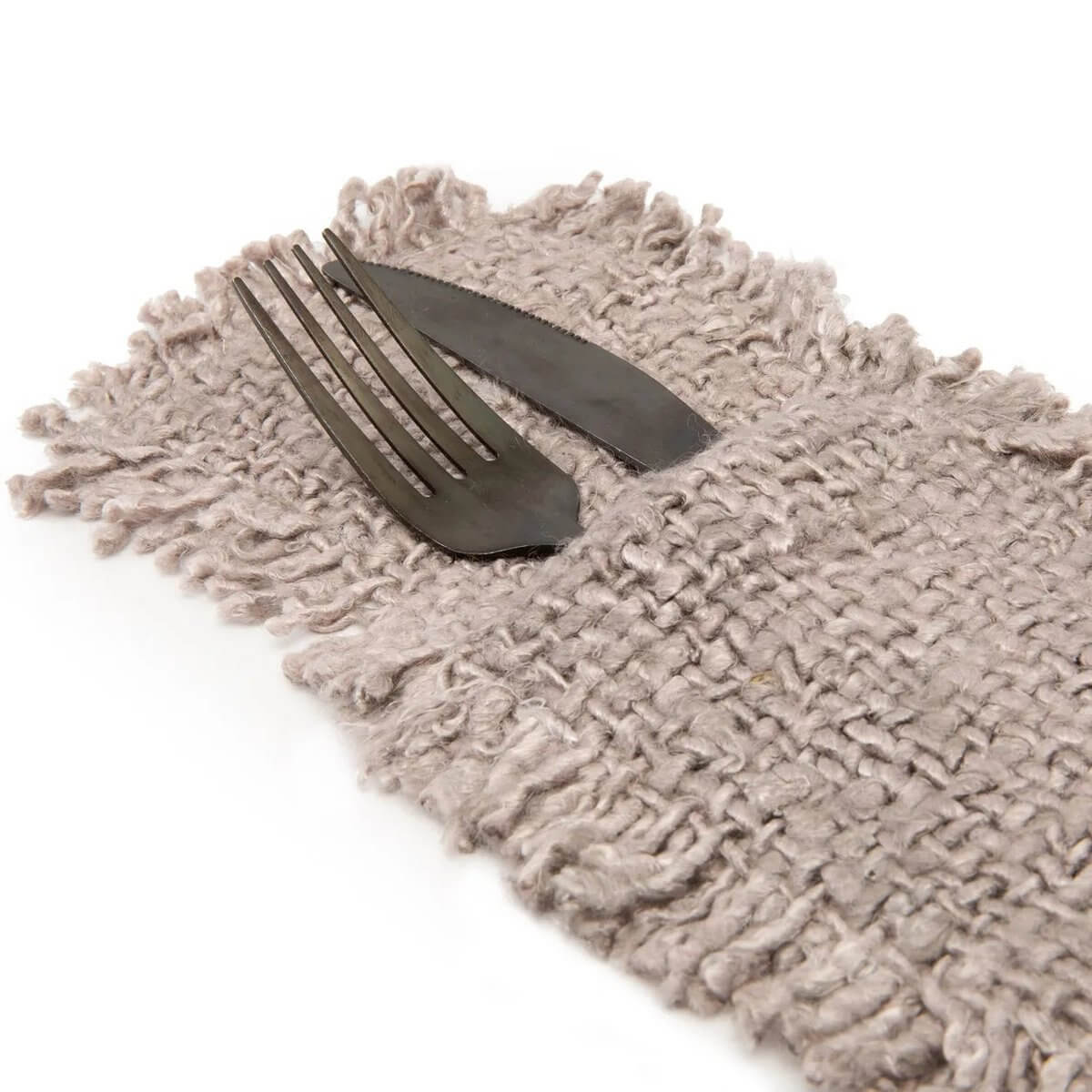 Bohemian pearly grey cutlery holder with luxurious silky texture, perfect for any dining table setting. Set of 4, hand crafted.