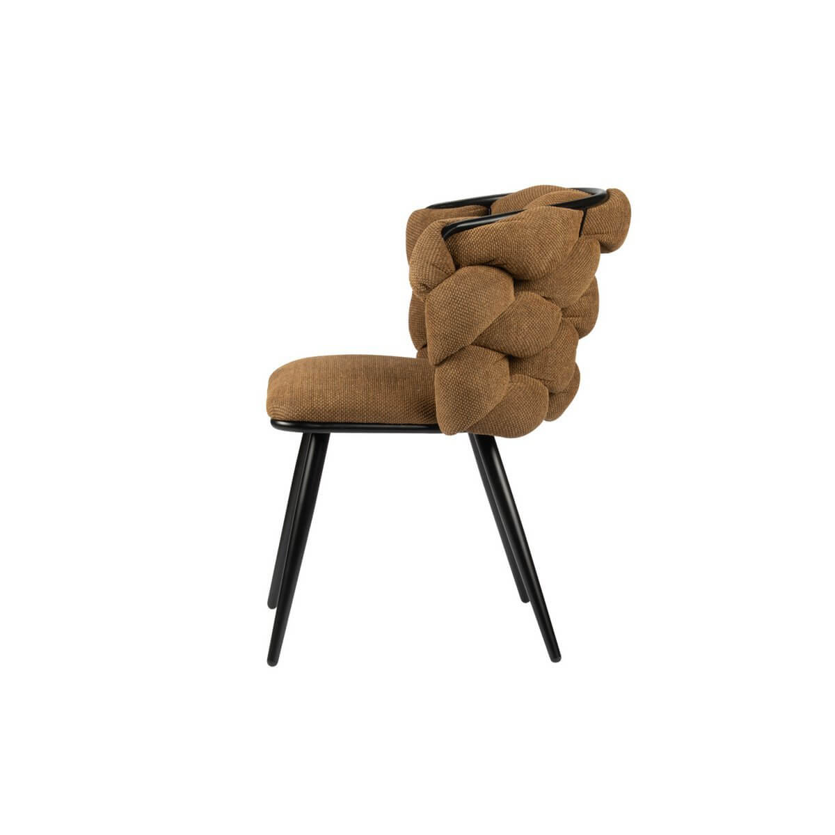 Zijaanzicht van Rock Chair terra met prachtig geweven rugleuning, luxe moderne design schommelstoel, stijlvolle toevoeging aan elk interieur.