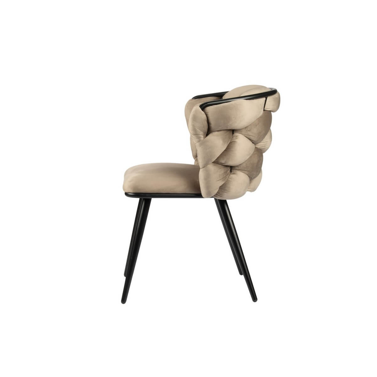 Stijlvolle zandkleurige Rock Chair met uniek geweven rugleuning, moderne luxe eyecatcher voor elke eetkamer. Set van 2 stoelen.