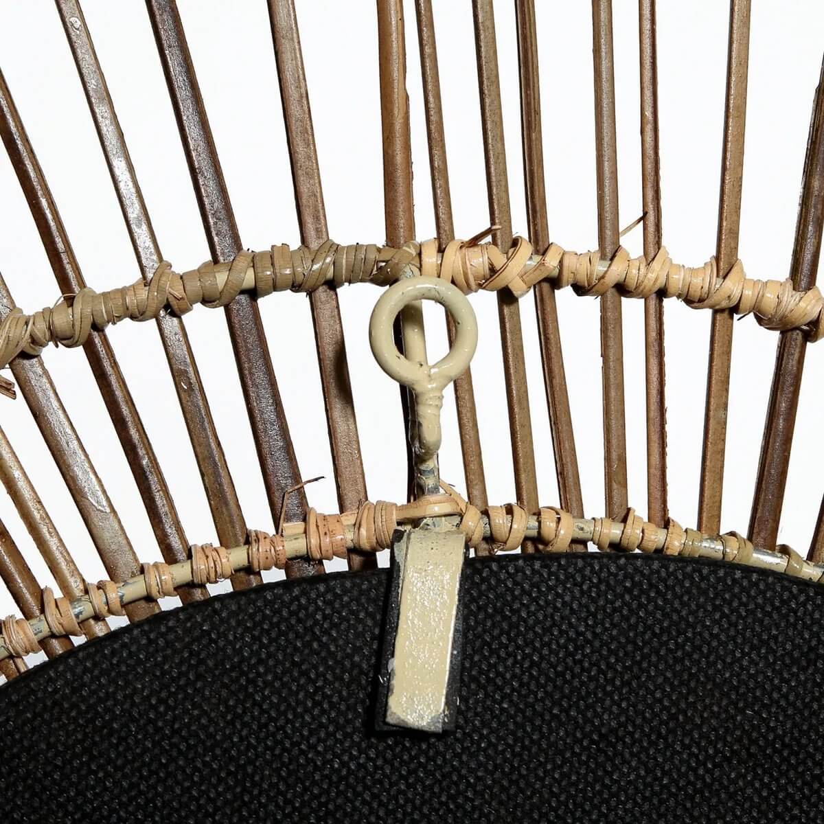Close-up of the Tropical Mirror - Natural L with rustic rattan weave, showcasing bohemian island charm and elegance.