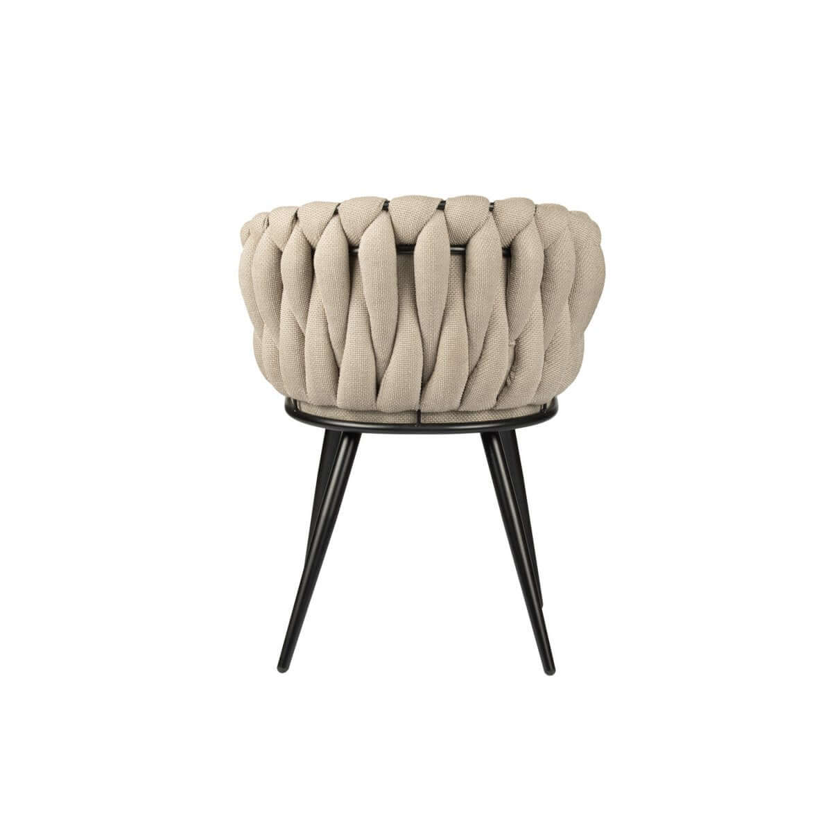 Beige Wave stoel met geweven rugleuning en zwarte poten, moderne luxe eetkamerstoel in uniek design, set van 2.