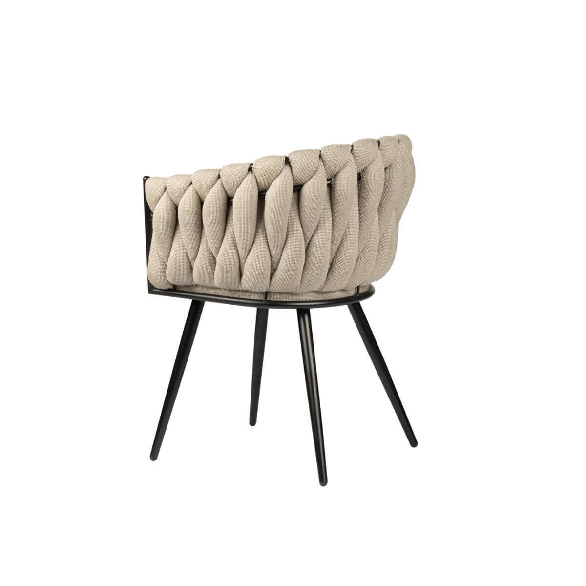 Beige Wave stoel met uniek weefpatroon en moderne luxe uitstraling, ideaal voor lange diners. Set van 2, comfortabele rugleuning en schuimkussen.