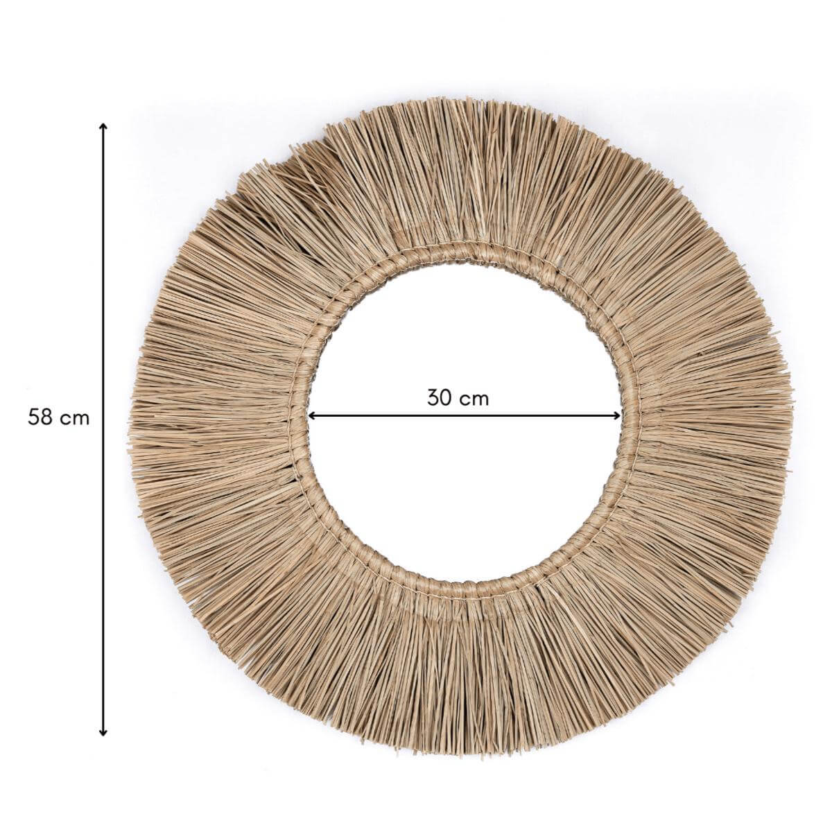Wandspiegel van Zeegras Rond met 60 cm Diameter RIMBA-Soeji-Ik Hout ervan.