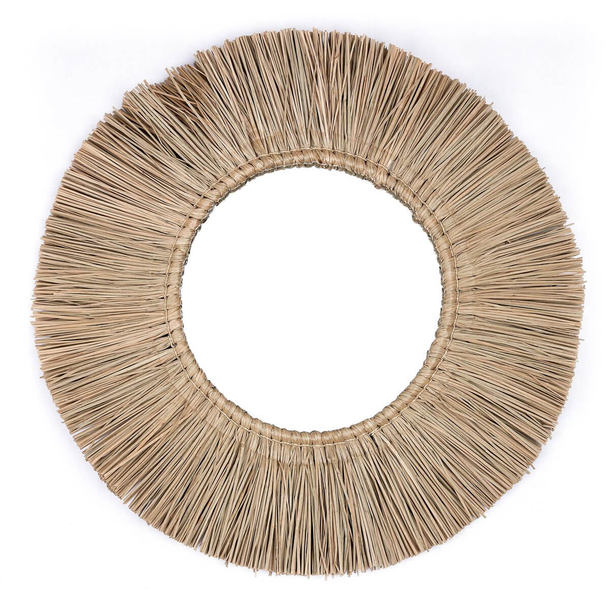 Wandspiegel van Zeegras Rond met 60 cm Diameter RIMBA-Soeji-Ik Hout ervan.