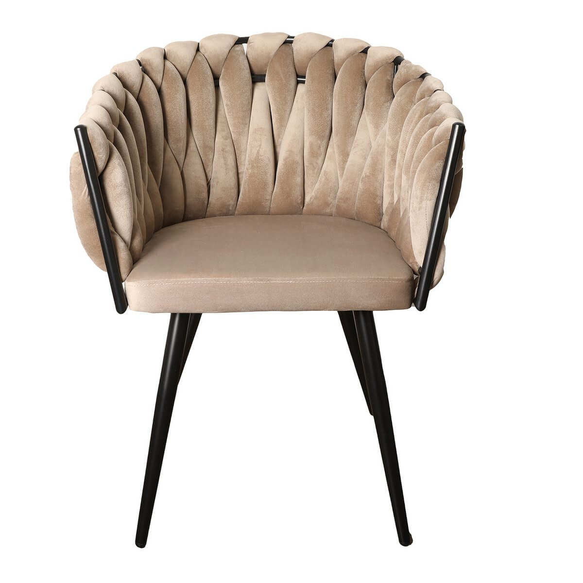 Zandwitte Wave stoel met weefpatroon rugleuning, modern design, perfect voor comfortabele dinersets. Luxe eyecatcher in je interieur.