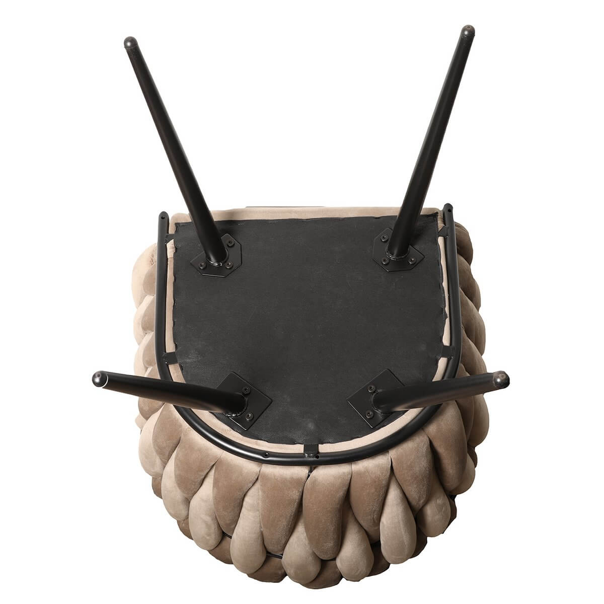 Onderkant van Wave stoel zandwit met modern vlechtpatroon en zwarte poten, set van 2, uniek design voor interieur