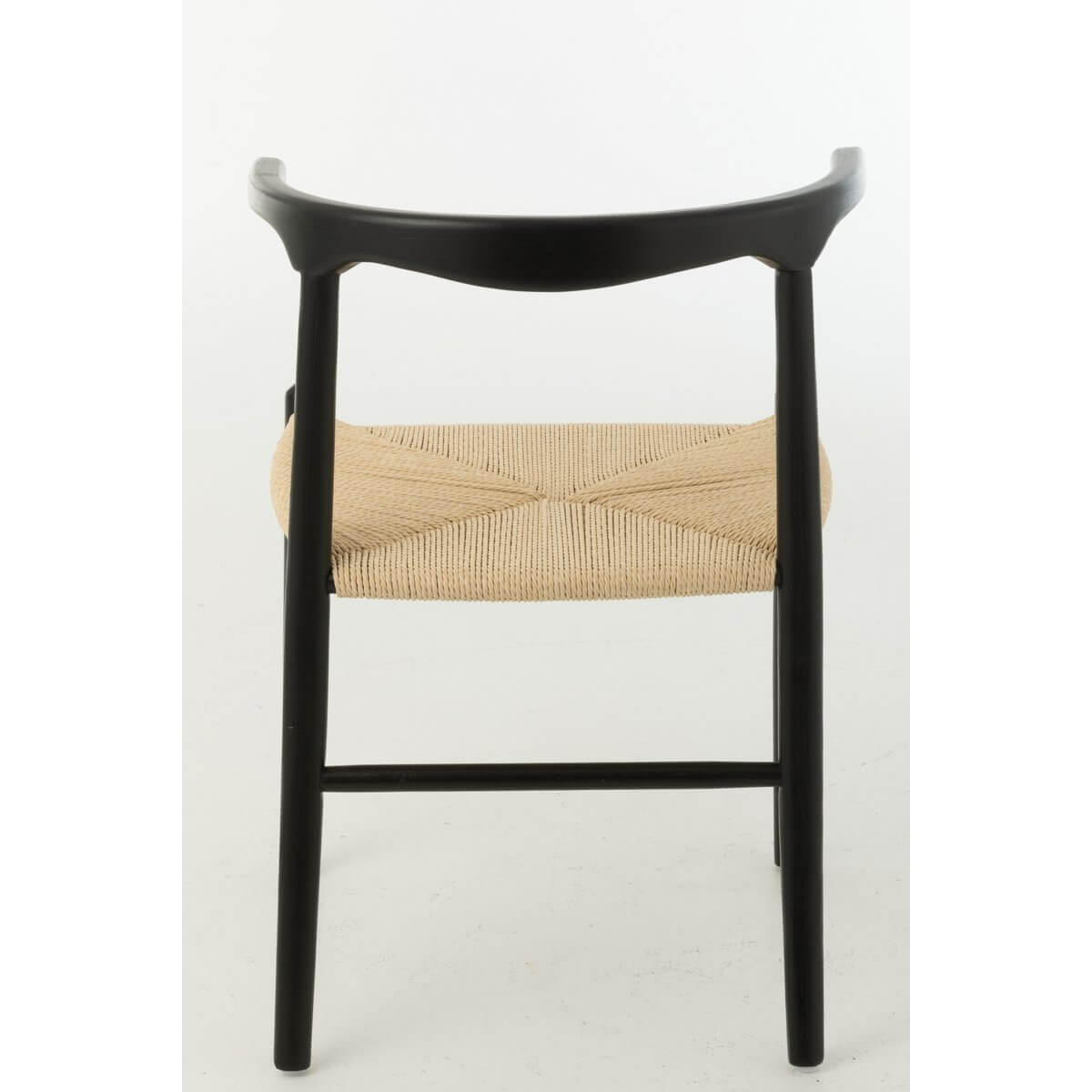 Elegant J-Line Stoel Toon van beukenhout en zwart touw, achteraanzicht. Perfecte mix van modern design en natuurlijke elementen voor elk interieur.