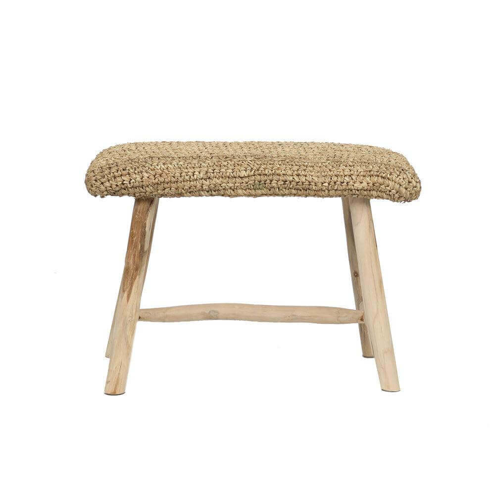 Stylische Bank Raffia kruk voor binnen- of buitenkamer, ideaal voor een zomerse vibe!