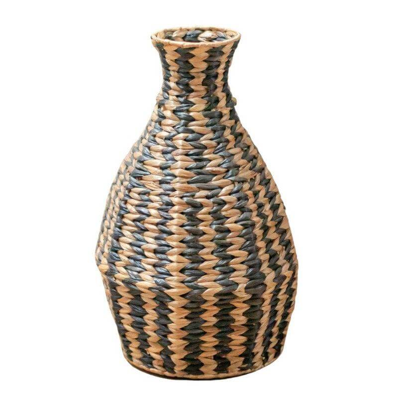 Boho vaas DAYANA van natuur- en zwartgeverfde waterhyacint, 30 cm doorsnede, 50 cm hoog, handgemaakt met duurzaam materiaal.
