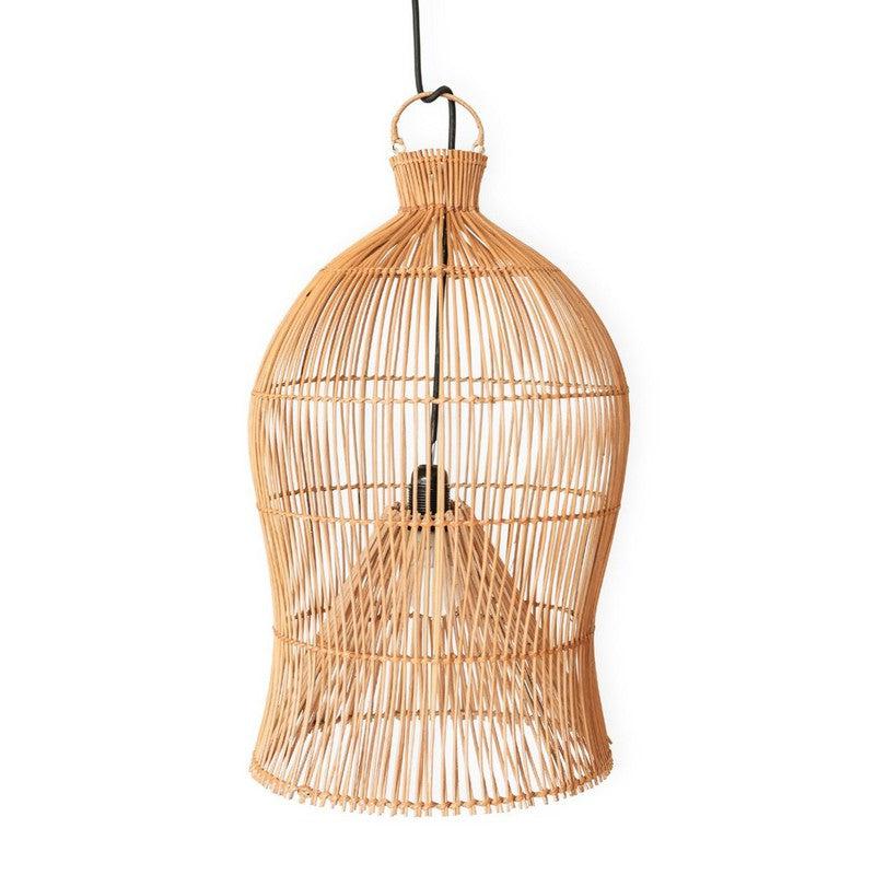 Boho hanglamp MAHARA van natuurlijk rotan, creëert warme sfeer met kunstig geweven ontwerp, perfecte verlichting voor ontspanning.