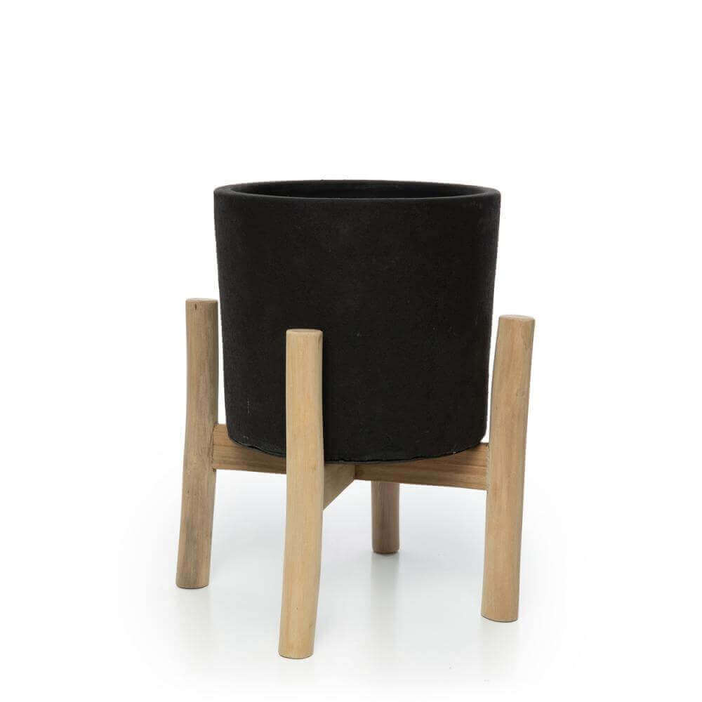 Boho vaas The Chalk High L, terracotta plantenbak met teakhouten standaard, stijlvol voor planten en interieur, Java design.