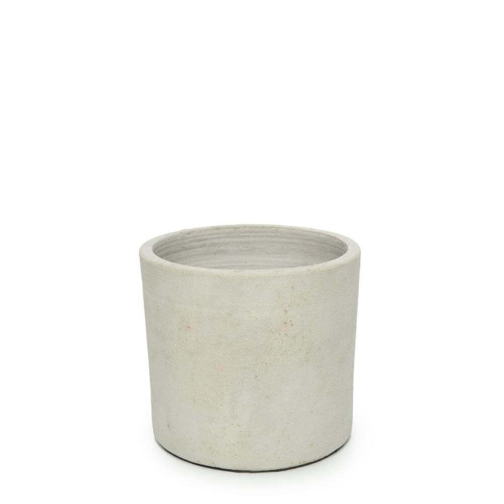 Boho vaas The Chalk High L van zachtgrijs terracotta, perfect voor planten, gemaakt met teakhouten ondersteuning, interieur upgrade.