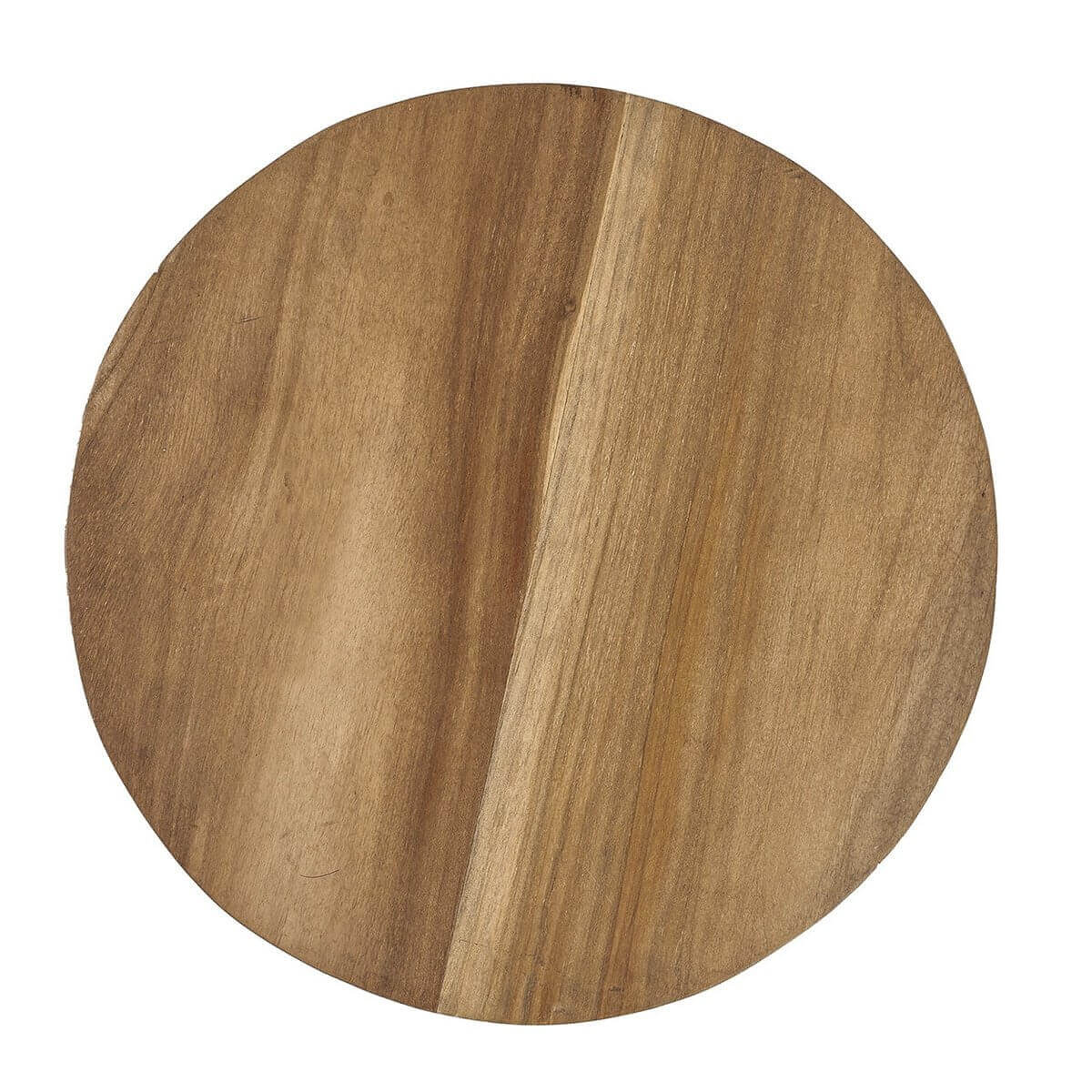 Bovenaanzicht van de zitting van de natuurlijke houten De Atziri Kruk, met een warme houtnerf en ronde vorm.