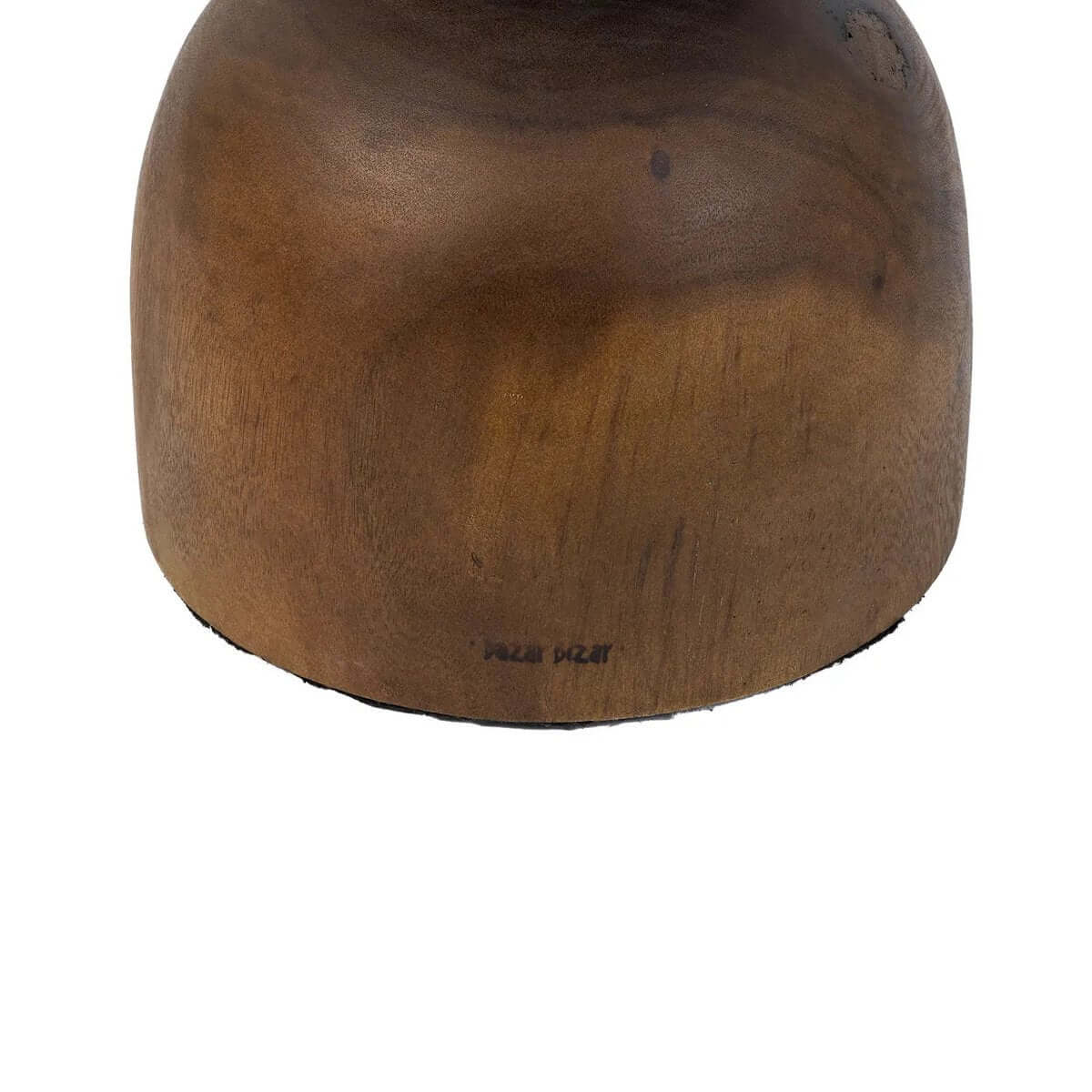 Close-up of the De Azure Kruk's natural suar wood base, showcasing unique Bohemian style and distinctive wood markings.