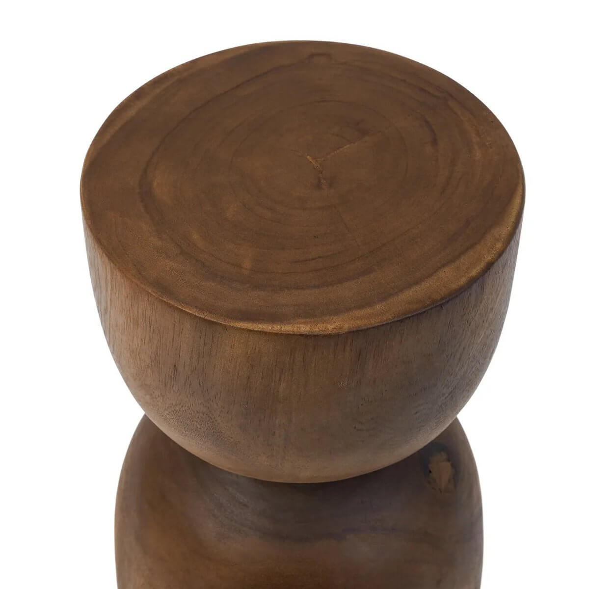 Bohemian-style Azure kruk made from suarwood, doubles as a versatile side table with unique handcrafted design and natural wood markings.
