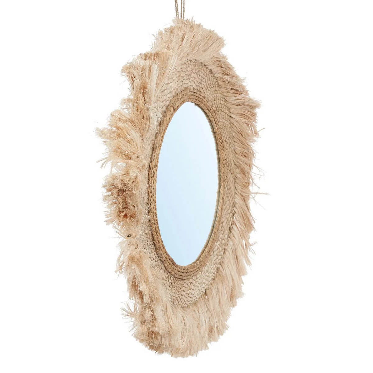 Bohemian De Capri Spiegel with natural grass frame, exuding Mediterranean elegance and eco-friendly design.