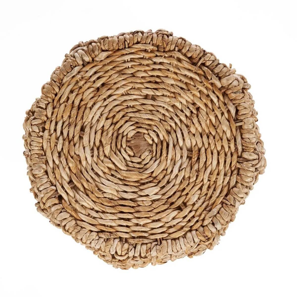 Top view of Dannih Kruk, a handmade bohemian stool made from sustainable banana leaf, adding warmth and organic texture to any space.