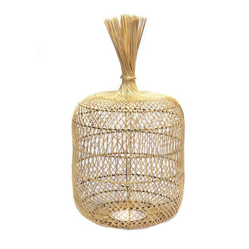 Rotan Dumpling Hang- en Vloerlamp Medium, natuurlijke boho stijl, veelzijdig interieurontwerp, duurzame handgemaakte lamp.