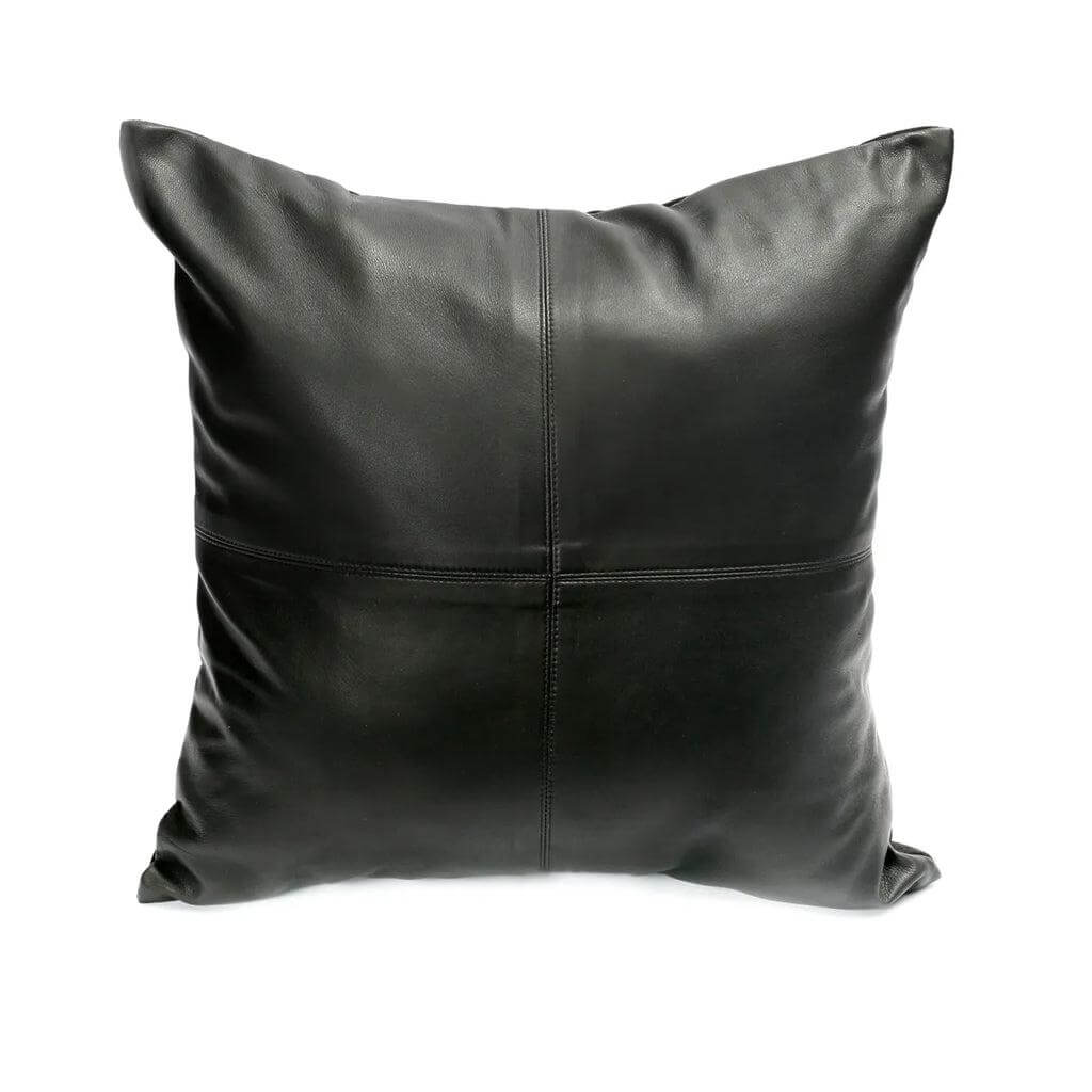 Zwarte lederen kussenhoes De Four, 40x40 cm, voor een stijlvolle woonkamer of slaapkamer inrichting.