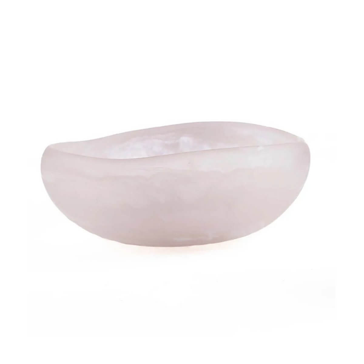 Bohemian pink and white resin organic bowl with a smooth finish, perfect for snacks, salads, or decor; adds modern sculptural touch.