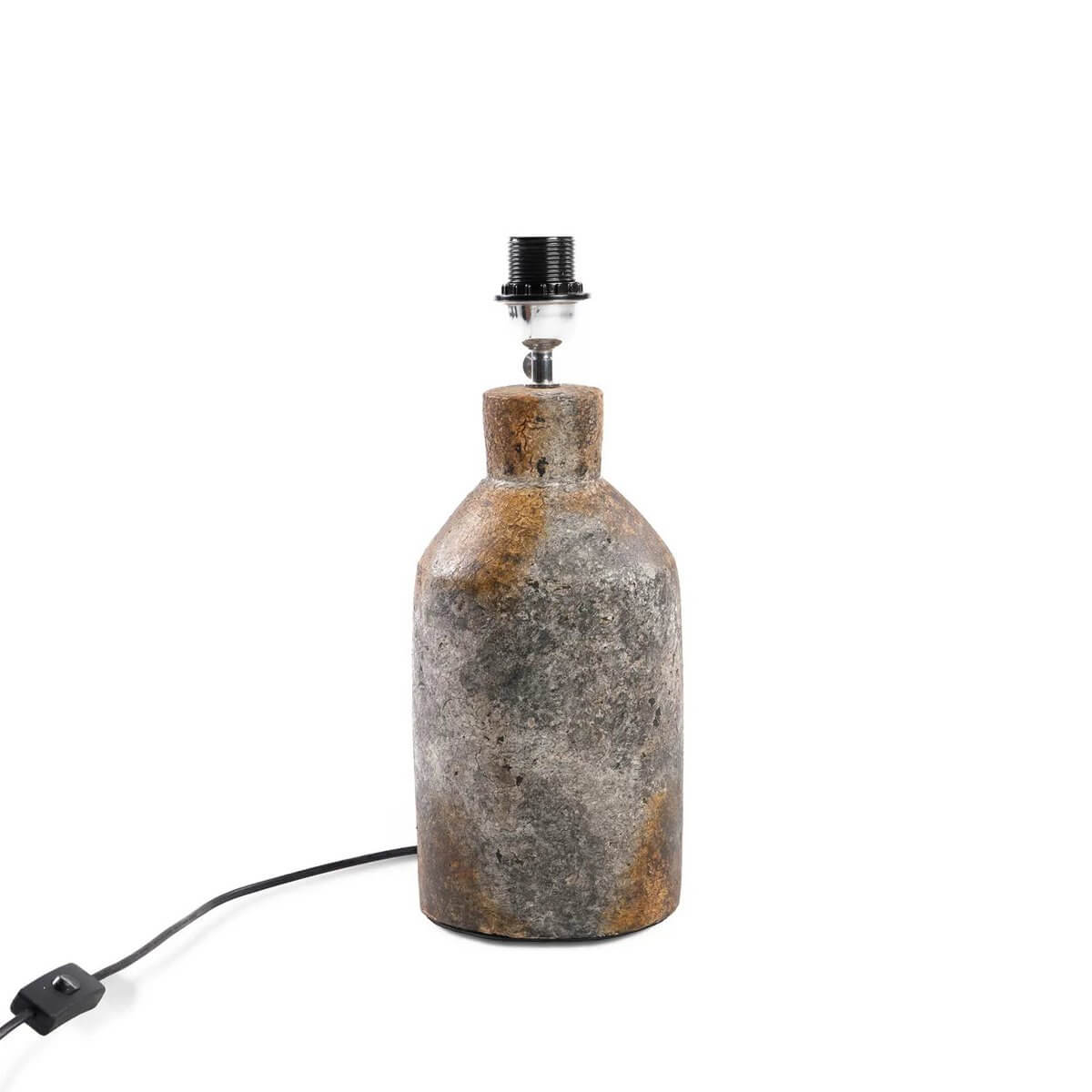 Bohemian Ithaka table lamp base in antique grey terracotta with plug and cord, perfect for bedside or console styling.