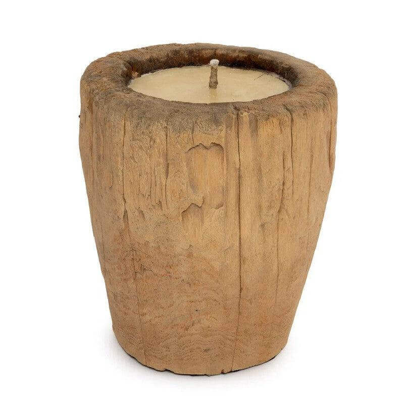 Natuurlijke kaars in boomstamvorm, gemaakt van hoogwaardig hout met wasvulling, De Kaarsenstam Naturel voor een vleugje elegantie.