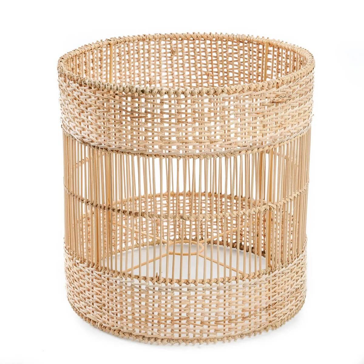 Bohemian style raffia and rattan Kiska lamp shade, showcasing intricate woven patterns for a cozy ambiance. Perfect for a chic decor touch.
