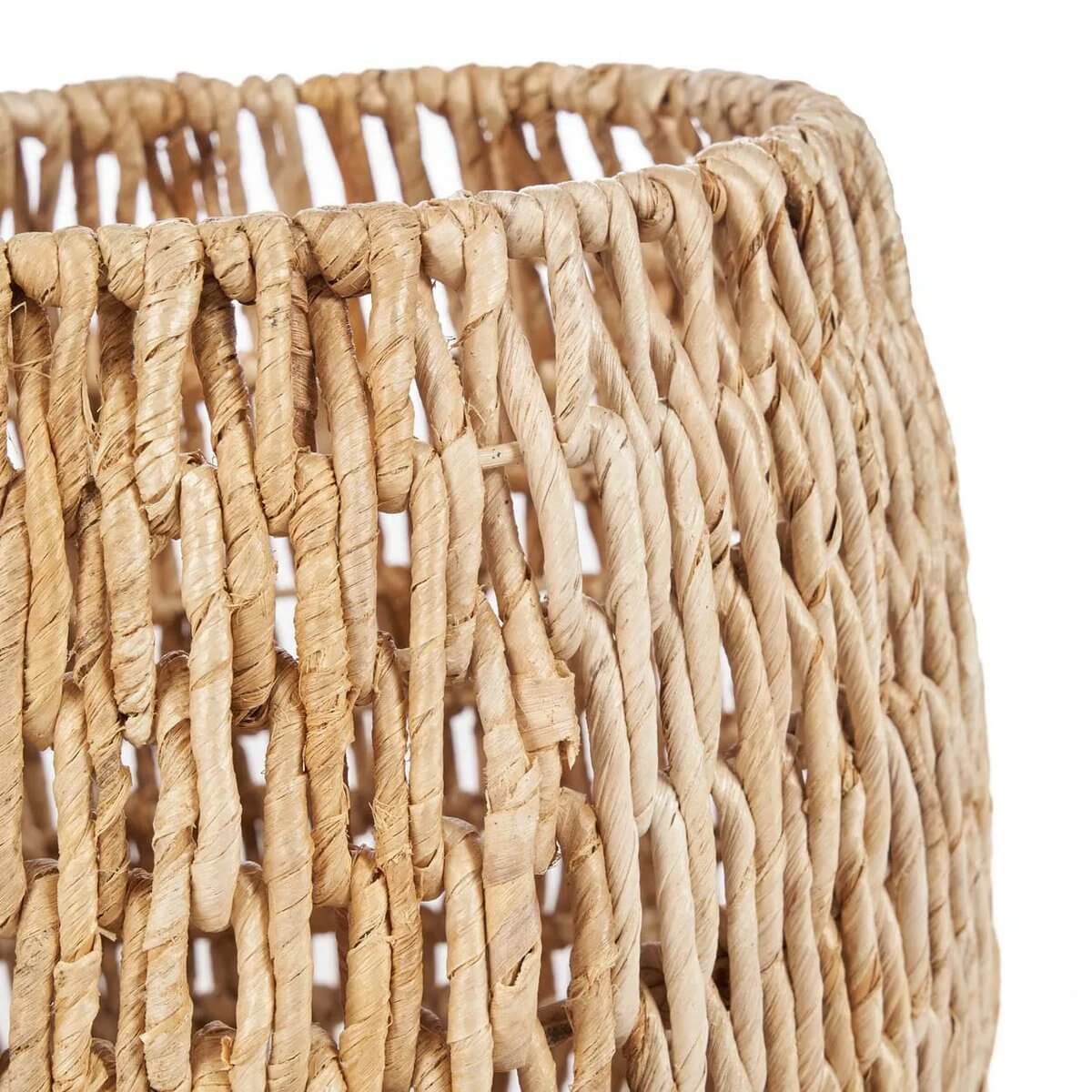 Close-up of handwoven Louh Louh Mand made from banana leaf, showcasing its Bohemian style and natural elegance.