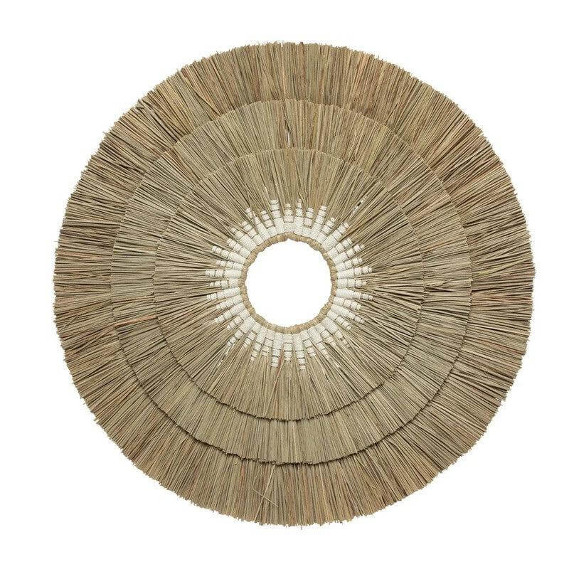 Handgemaakte Mengdong muurdecoratie in wit katoen, boho-stijl, 75cm, perfect voor een natuurlijke en rustgevende interieur look.