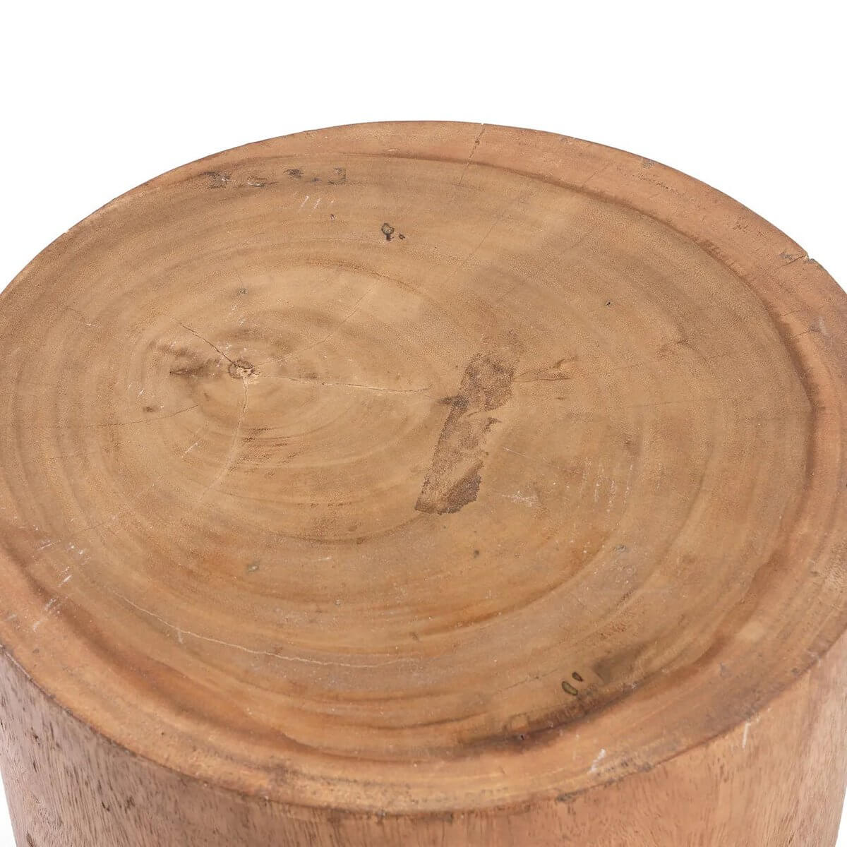 Top view of De Mitcha Kruk - Naturel, a modern wooden stool with a Bohemian touch, highlighting its natural wood grain and design elegance.