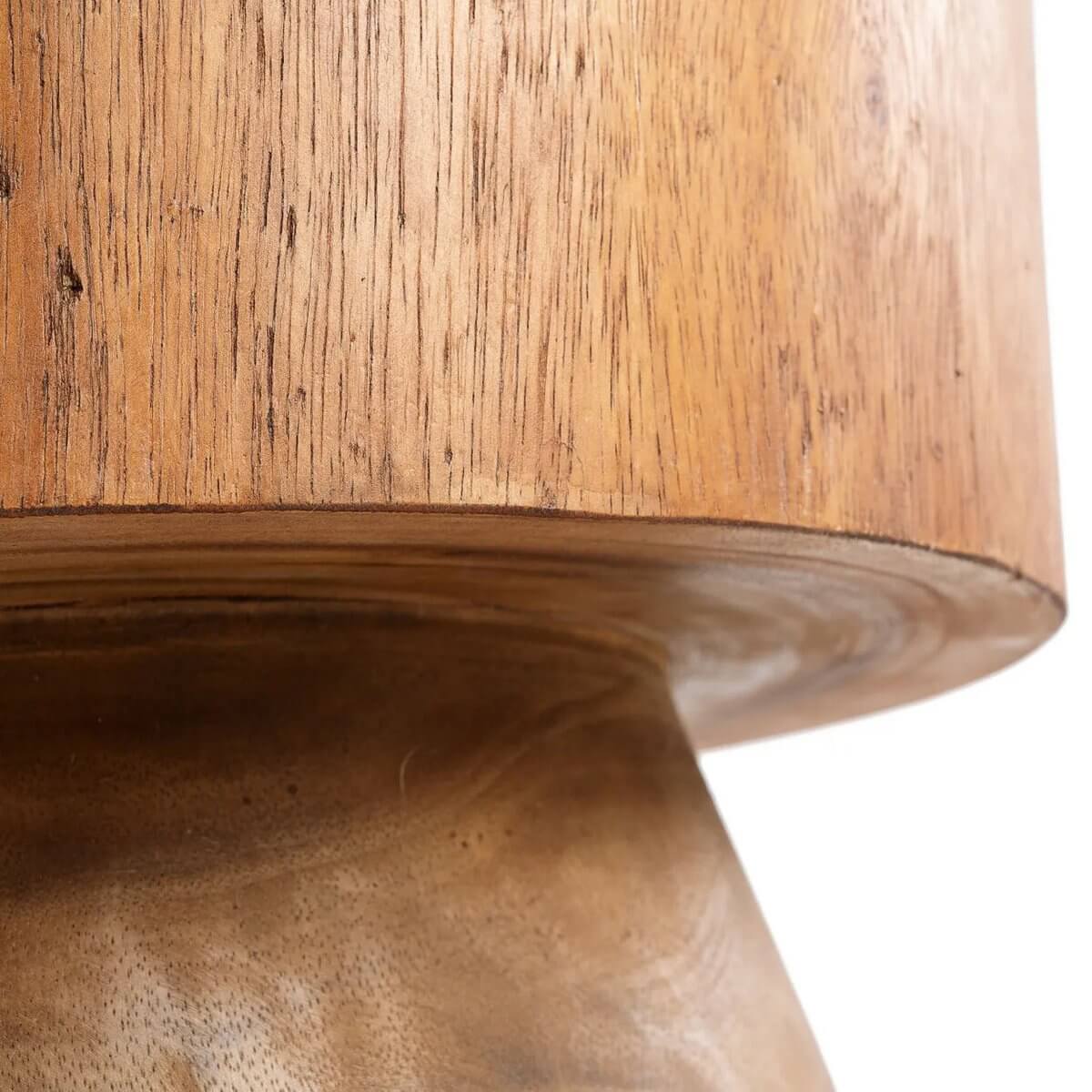 Close-up of De Mitcha Kruk with natural wood finish, showcasing bohemian style and quality craftsmanship for modern interiors.