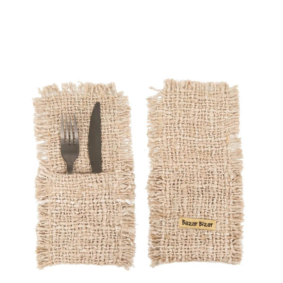 Bohemian-style beige cutlery holder set of 4, adding luxury to your table with soft cotton texture and silk-like finish.