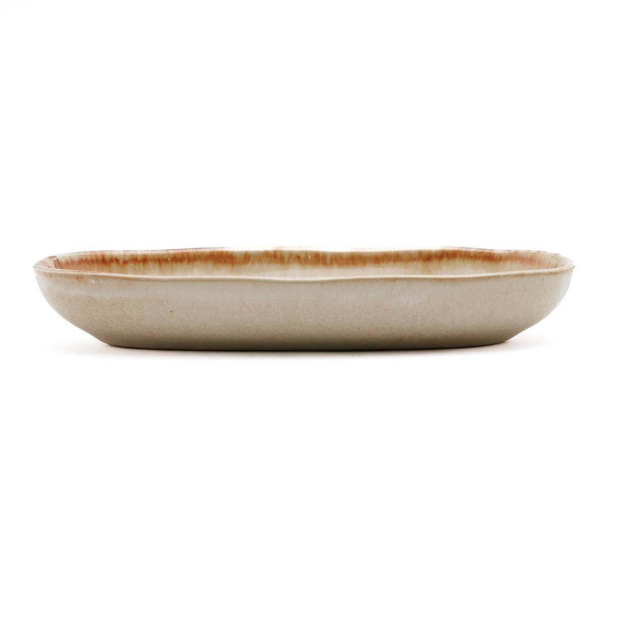 De Ovale Cascais kom, handgemaakt Portugees keramiek in wit met gele tinten, perfect voor brunch of diner, set van 6 schalen.