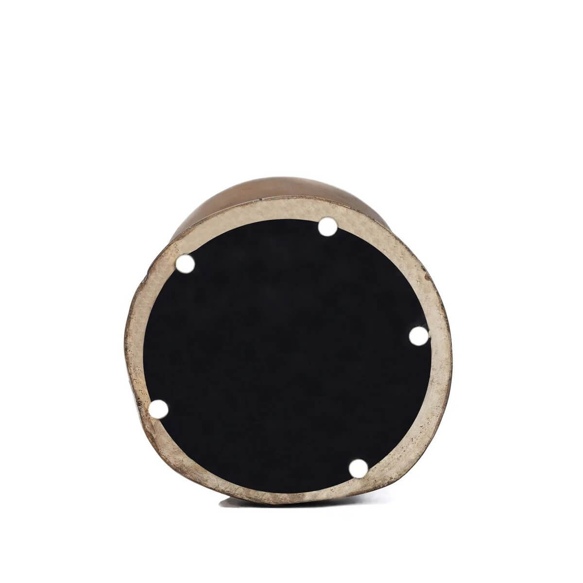 Bottom view of De Pacha Mama Kruk in natural suar wood finish, showcasing organic design perfect for Bohemian decor.