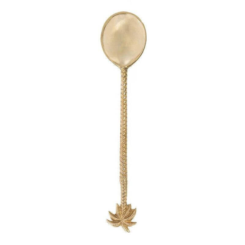 Gouden De Palmboom saladelepel met palmboomdetail, luxe massief messing bestek voor een tropisch accent.