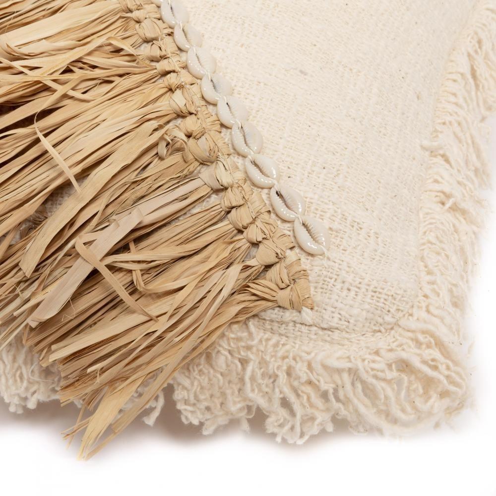 De Raffia Katoenen Kussenhoes - Naturel Wit - 40x40