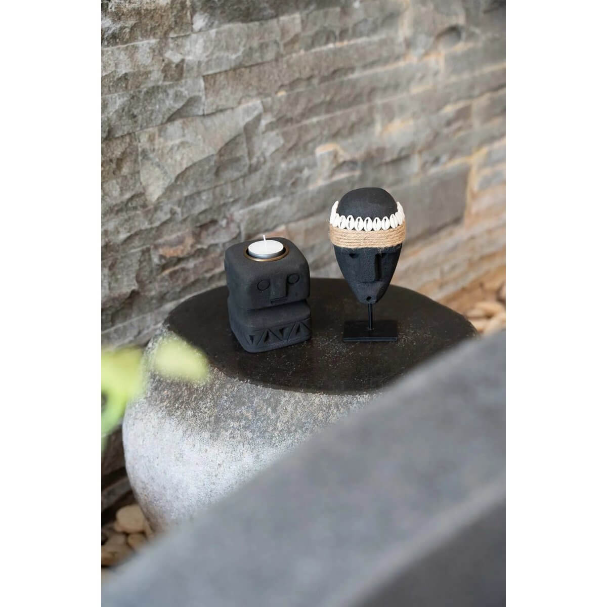 Bohemian Sumba Stone Candle Holder #26, hand-carved sandstone art from Indonesia, adds cultural flair to your decor.