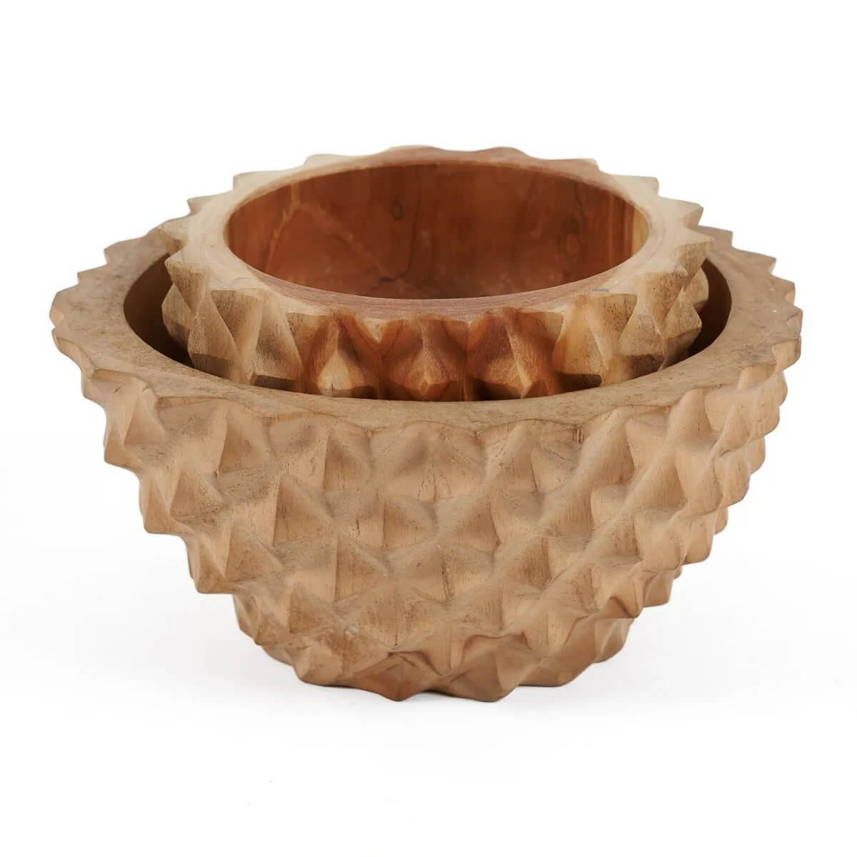 Bohemian Teak Durian Bowl with textured design, inspired by the king of fruits, perfect as a centerpiece or for serving snacks.