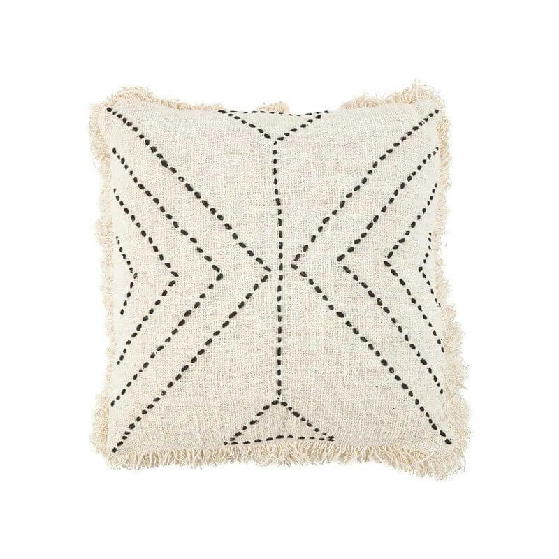 Kussenhoes met tribal patroon, natuurlijk zwart op katoen. Perfect voor een stijlvolle, culturele toets in elk interieur. Luxueus en artistiek.