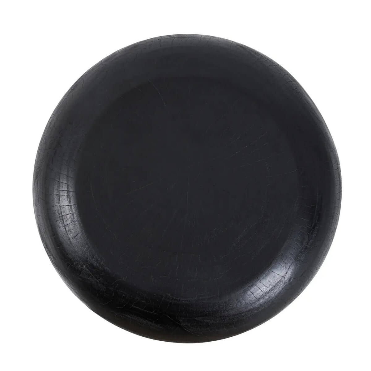 Elegant top view of the black Bohemian De Tutup coffee table, inspired by jellyfish, crafted from suar wood with soft, flowing curves.