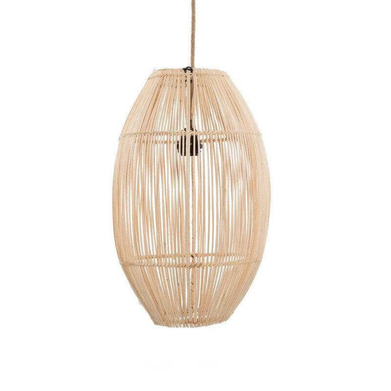 Cilindervormige rotan hanglamp De Zuri-hanger in naturel, geschikt voor binnengebruik. Perfect voor sfeervolle verlichting.