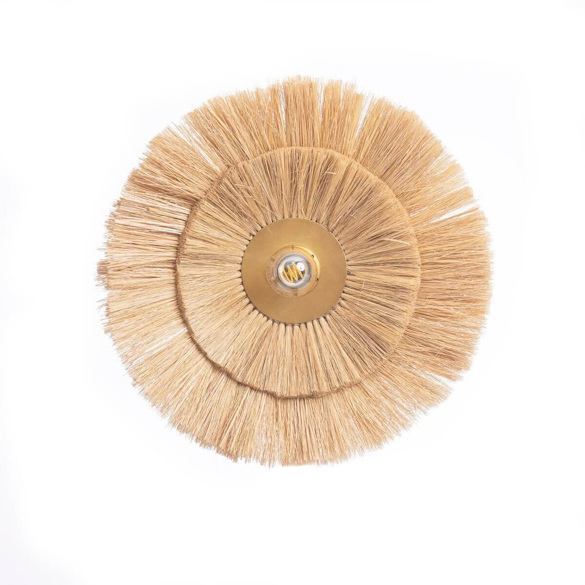 Bohemian wall lamp with woven grass and gold finish, blending rustic charm and modern elegance in a stunning design.