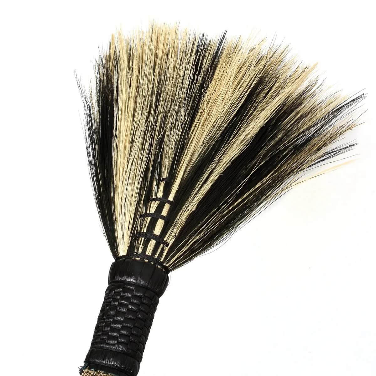 Bohemian-style Indonesian black grass broom head, decorative home accessory by Bazar Bizar Living, woven design, 130cm height.