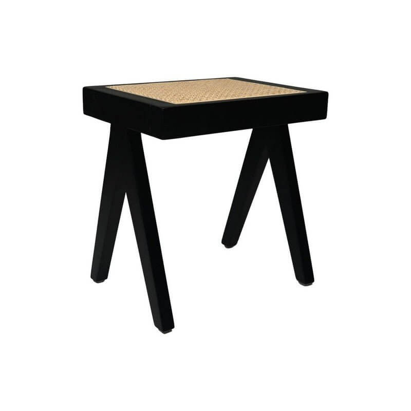 Decoratieve kruk van mahonie en rotan in zwart/natural, stijlvol voor elk interieur. Afmetingen: 42x32x45 cm.