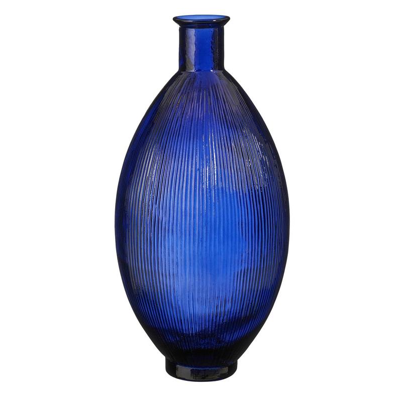 Firenza Fles Vaas - H59 x Ø29 cm - Gerecycled Glas - Donkerblauw-vazen-Mica Decorations-Ik Hout ervan.