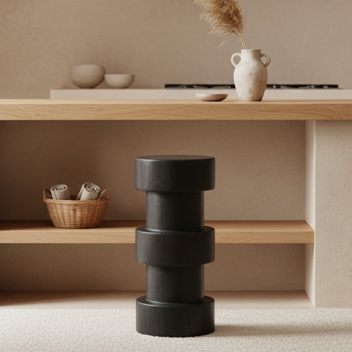 Forma barkruk Totoma zwart-Raw Materials-Ik Hout ervan.