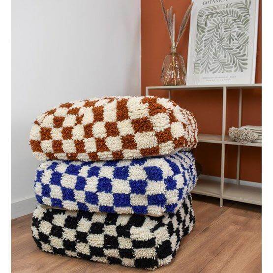 Geruit vloerkussen - blauw en wit-Poufs & Pillows-Ik Hout ervan.