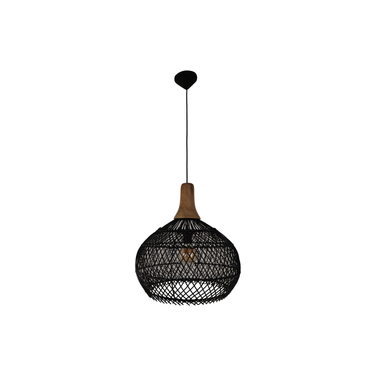 Hanglamp Rotan - 43x43x46 - Zwart/Natural - Rotan/teak-Hanglampen-HSM Collection-Ik Hout ervan.