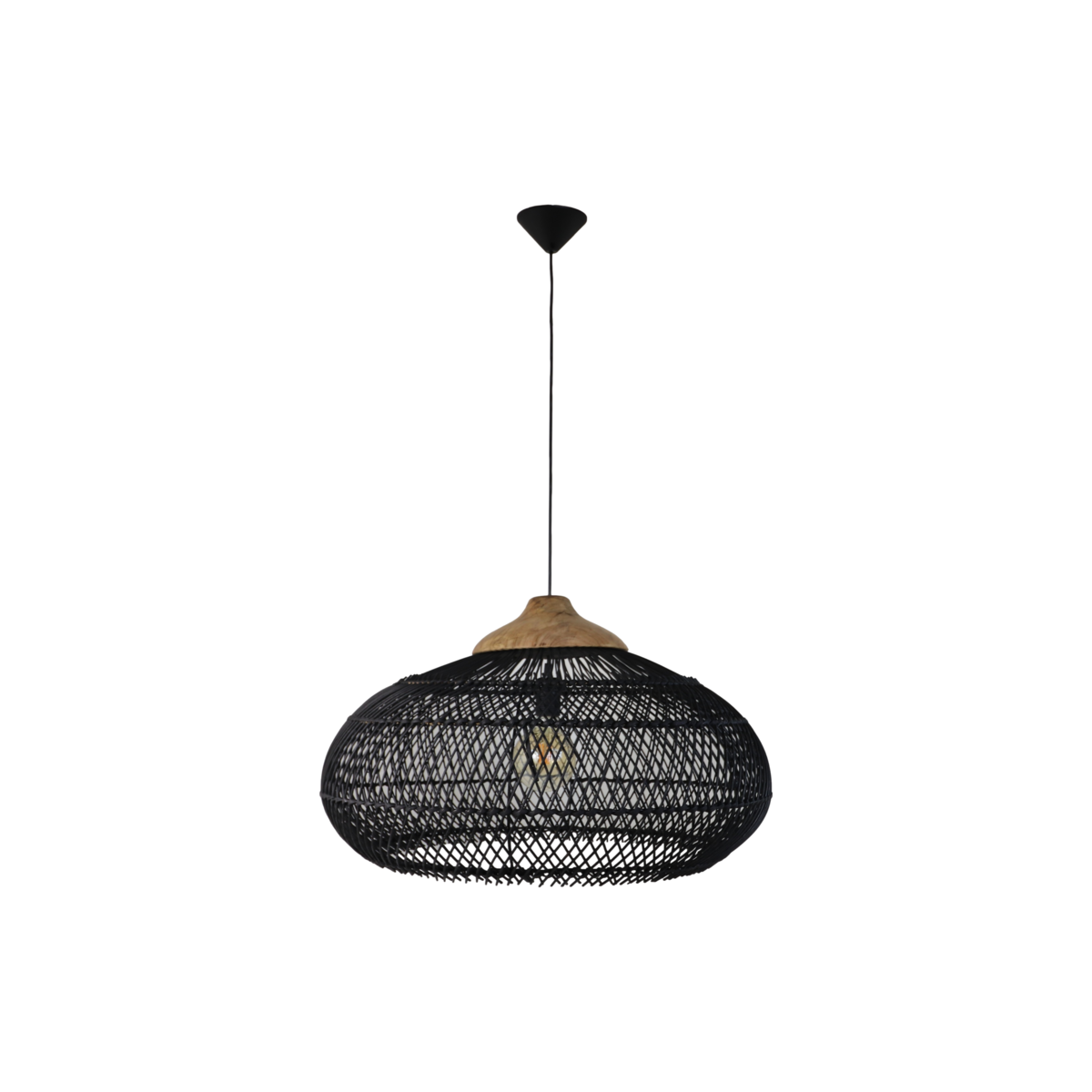 Hanglamp Rotan - 65x65x40 - Zwart/Natural - Rotan/teak-Hanglampen-HSM Collection-Ik Hout ervan.